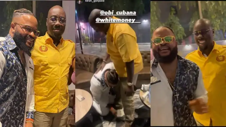 Adorable Moment BBNaija Winner, Whitemoney Kneels To Greet Billionaire, Obi Cubana After Meeting For The First Time [VIDEO]