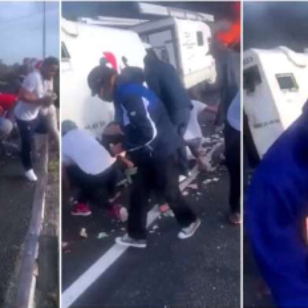 People loot money in insane viral video after failed cash-in-transit heist [Watch]